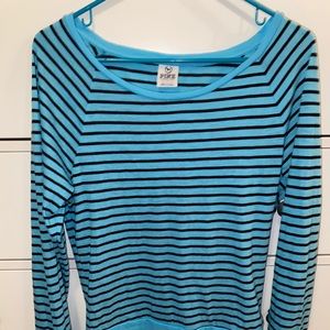 PINK Victoria Secret Blue Long Sleeve w Black Stripes